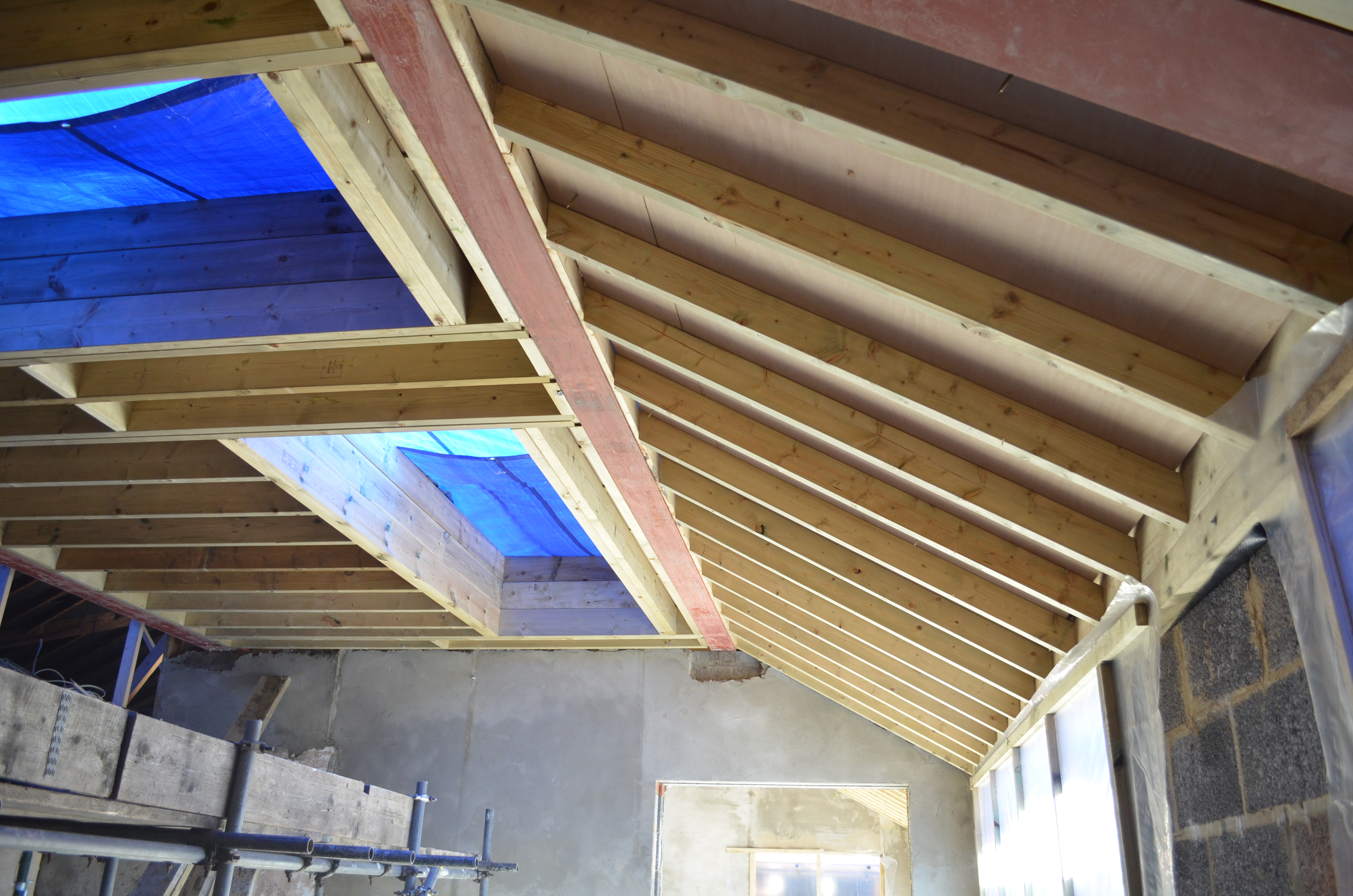 Roof structure with skylight opening
